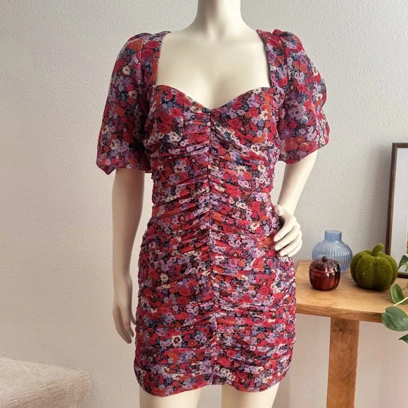 Zara Red Floral Short Sleeve Mini Dress - Picture 7 of 8